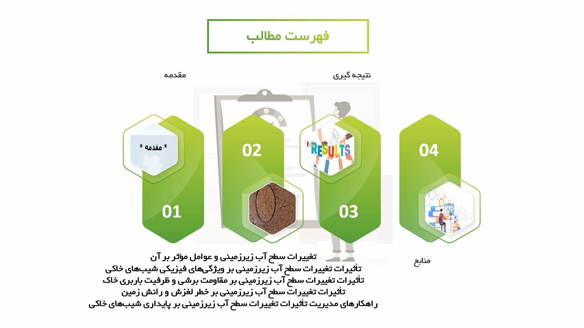 پاورپوینت در مورد تاثیر تغییرات سطح آب زیرزمینی بر پایداری شیب‌های خاکی